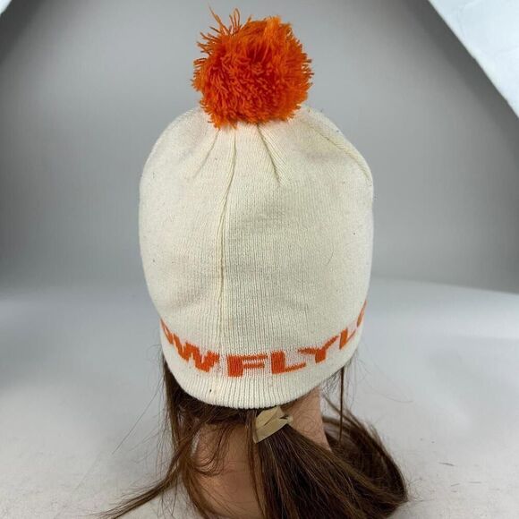 FLYLOW Pom Beanie Hat Cap Women's Ski Snowboard OSFM White Orange Beanies Hats - Picture 4 of 10